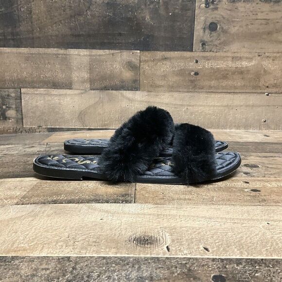 Griselda Black Fuzzy Slides Sandals Womens 10 slippers - Picture 1 of 6